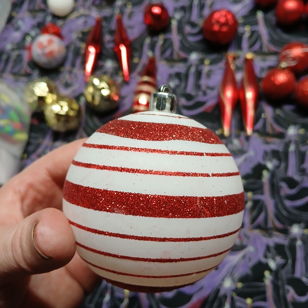 Festive Red and White Striped Ornament